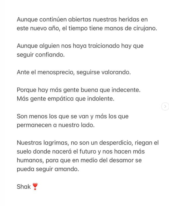 Mensaje de Shakira a Piqué