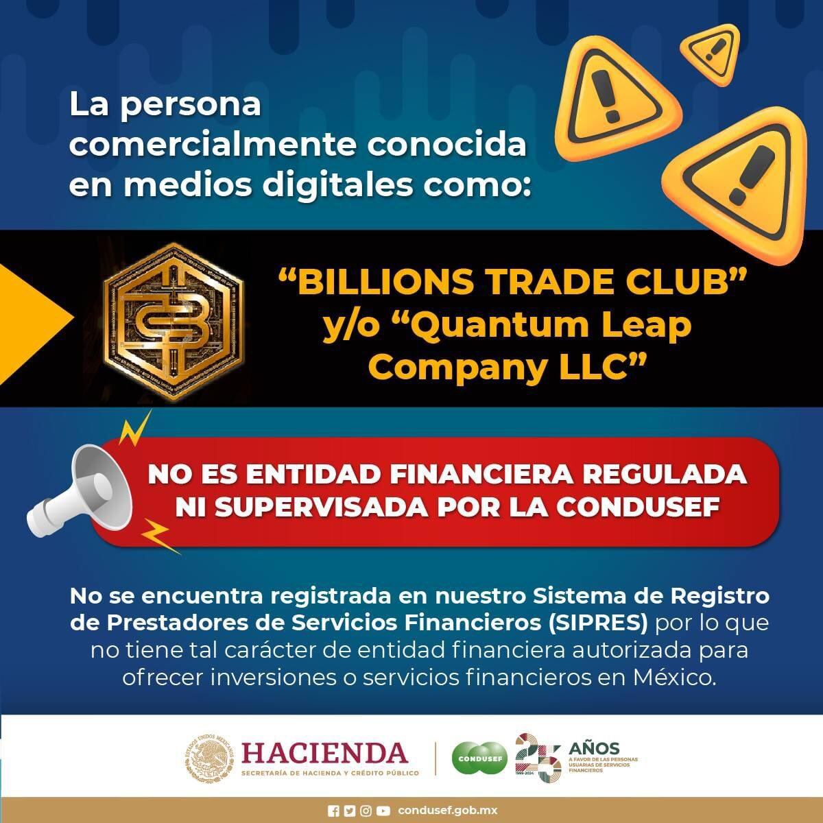 Condusef advierte sobre Billions Trade Club.