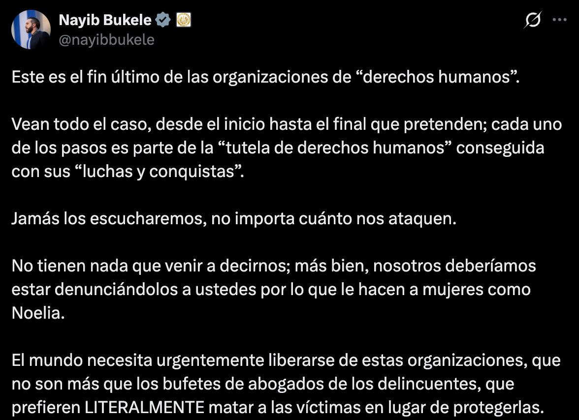 Nayib Buekele critica a las organizaciones de derechos humanos por apoyar la eutanasia de Noelia Castillo