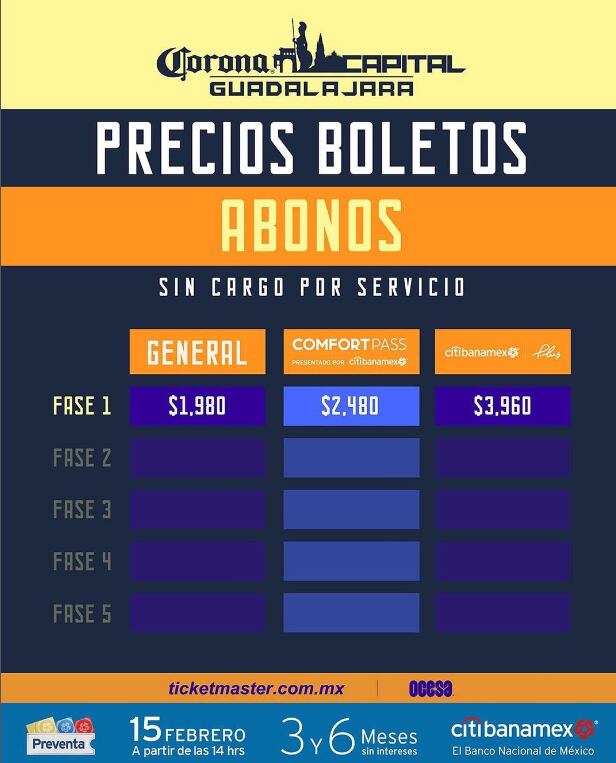 Precio boletos Corona Capital Guadalajara