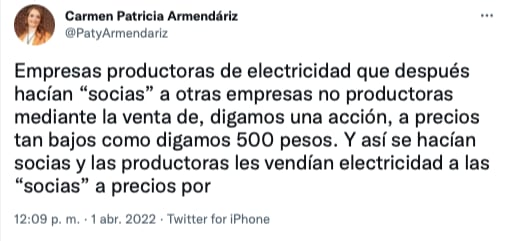 explicación de Patricia Armendáriz sobre la reforma eléctrica de AMLO/Twitter