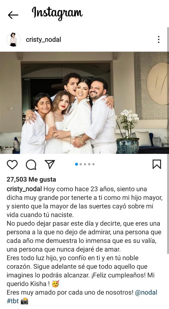 Publicación de Instagram de Christian Nodal