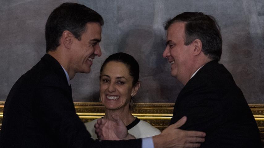 Pedro Sánchez, Marcelo Ebrard y Claudia Sheinbaum