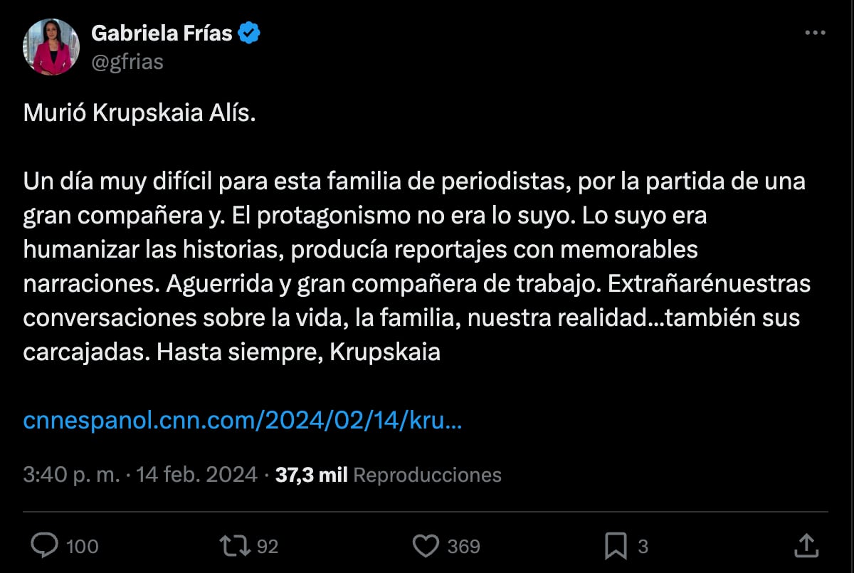 Krupskaia Alís, corresponsal de CNN