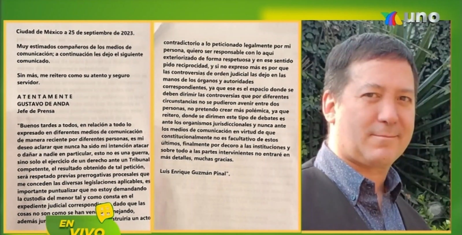 Luis Enrique Guzmán envía comunicado para desmentir que quiera adoptar a Apolo