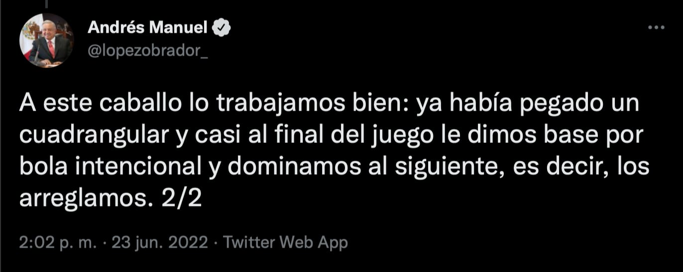 Gana el equipo de béisbol de AMLO: “Le ganamos 4 a 2 al equipo del IMSS”