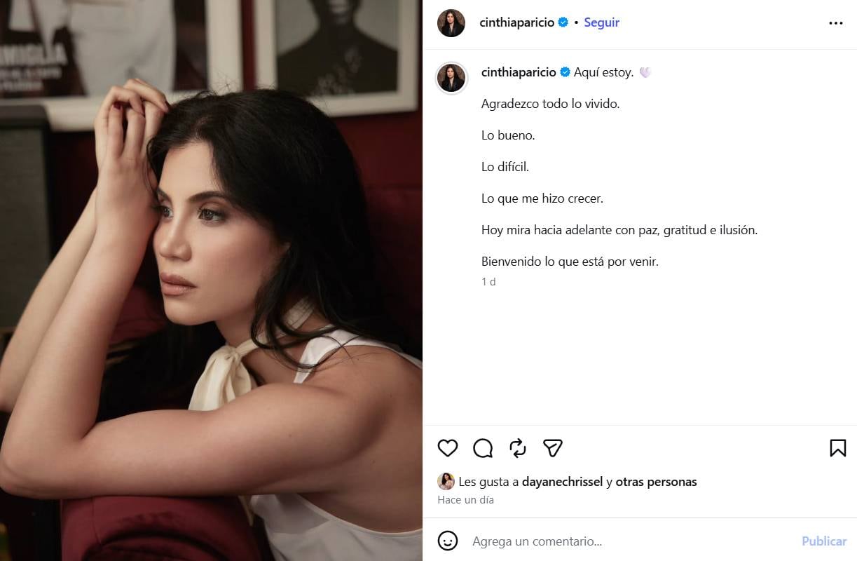 Cinthia Aparicio comparte mensaje tras divorcio de Alexis Ayala