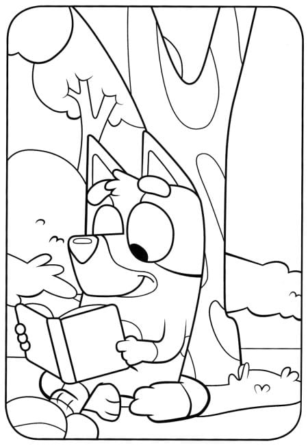 Bluey leyendo en el regreso a clases