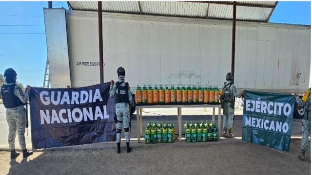 Guardia Nacional y Ejército Mexicano aseguran 1,071 litros de metanfetamina.
