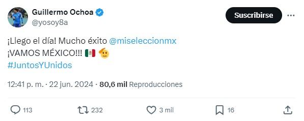Tweet de Memo Ochoa
