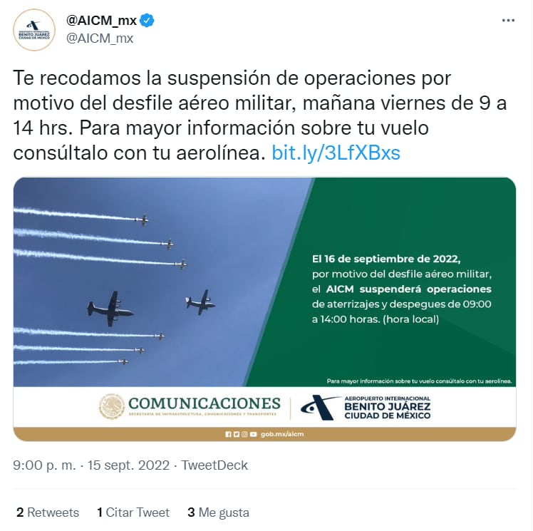 AICM suspende operaciones por desfile militar