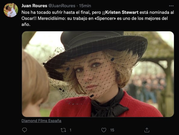 Reacciones en redes por nominación de Kristen Stewart al Óscar 2022