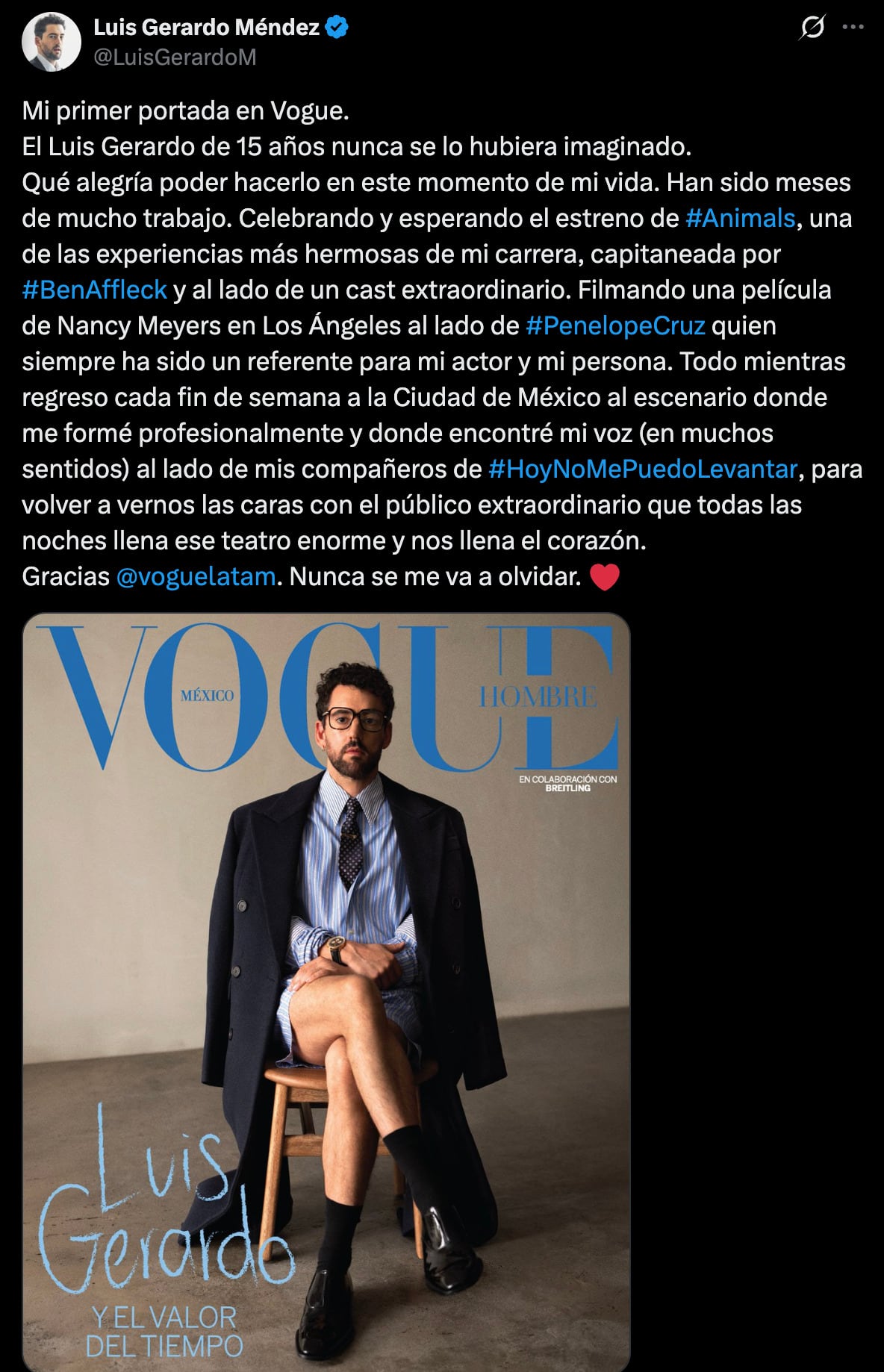Luis Gerardo Méndez es la portada de Vogue hombres de septiembre