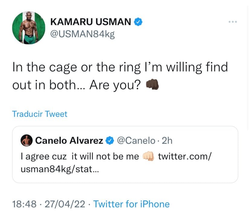 Kamaru Usman desafía a pelar a Canelo sobre el ring o en la jaula de UFC.