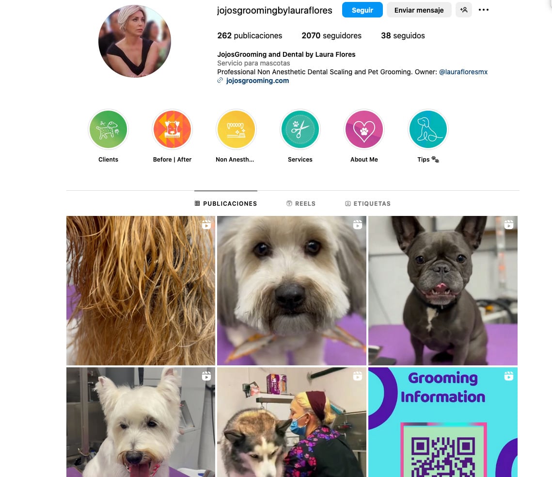 Instagram de la estética canina de Laura Flores.