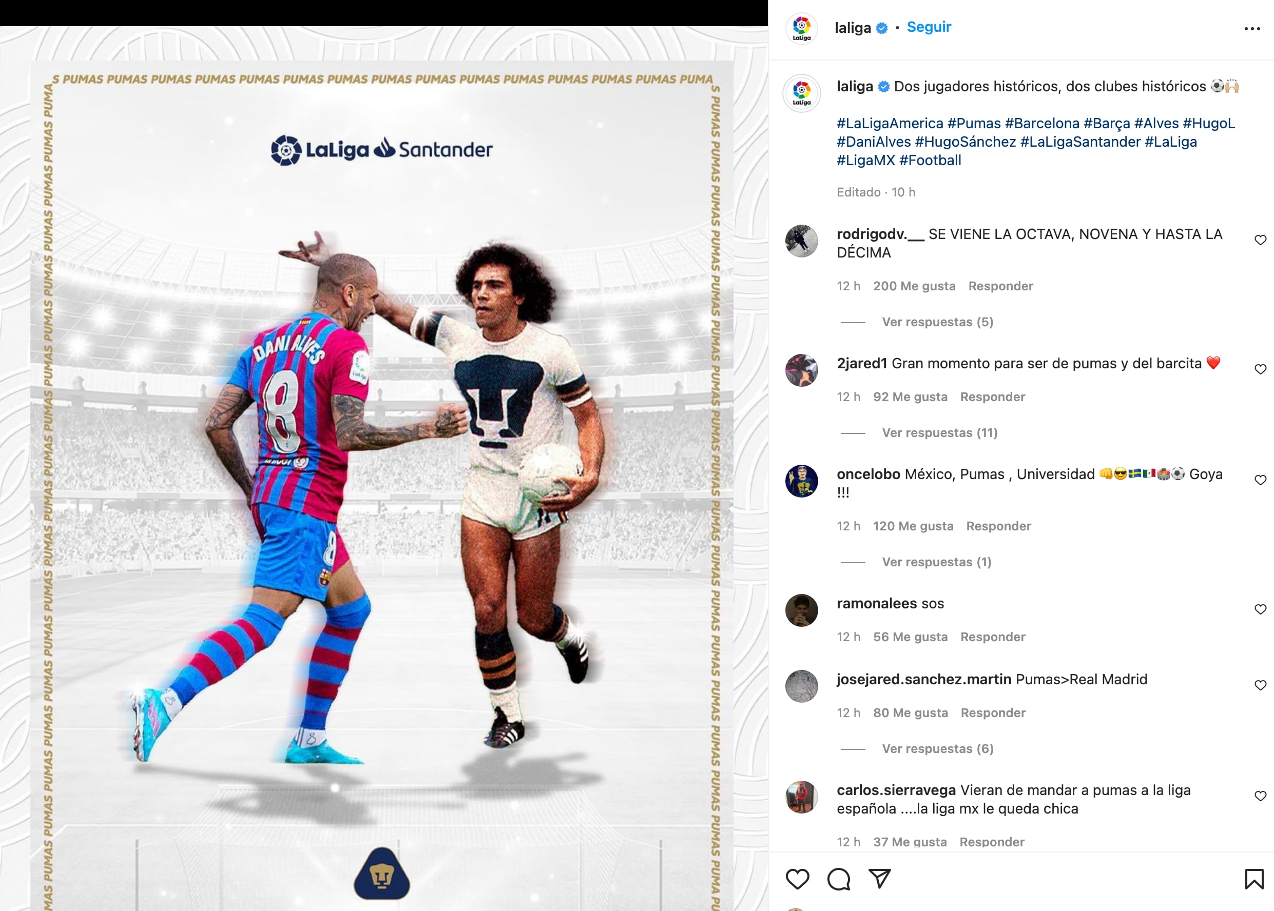 LaLiga Dani Alves Pumas Hugo Sánchez