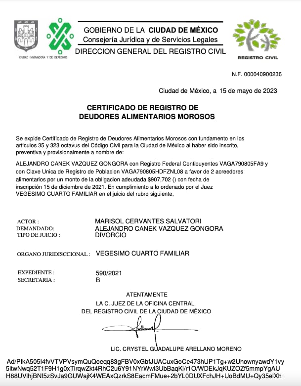 Deudor alimentario, Canek Vázquez