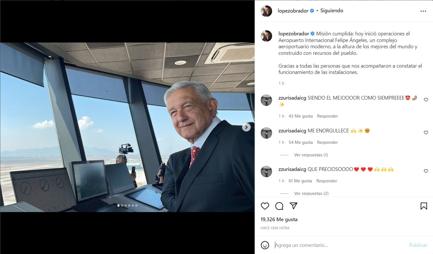Post de AMLO sobre el AIFA