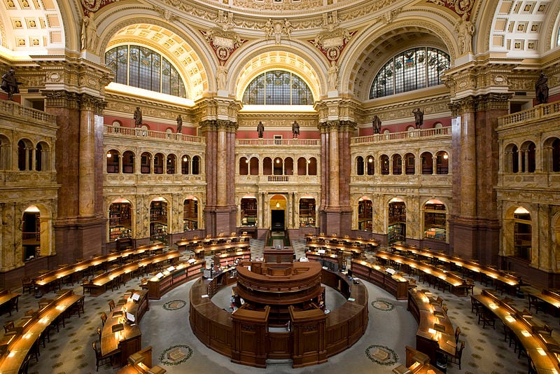 Sala de lectura en el edificio Jefferson de la Biblioteca del Congreso