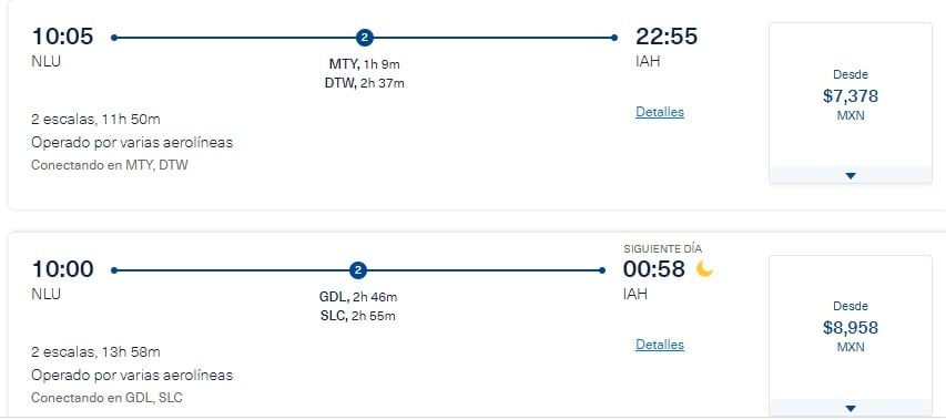 Precio de vuelos del AIFA a Houston