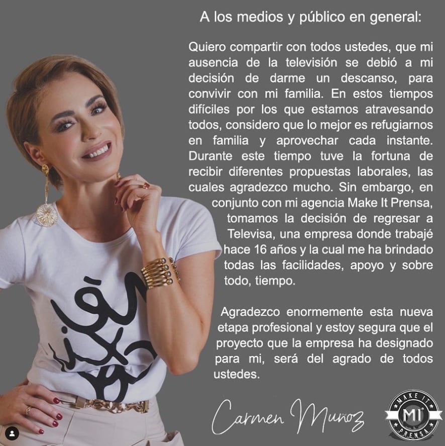 Carmen Muñoz lanza comunicado