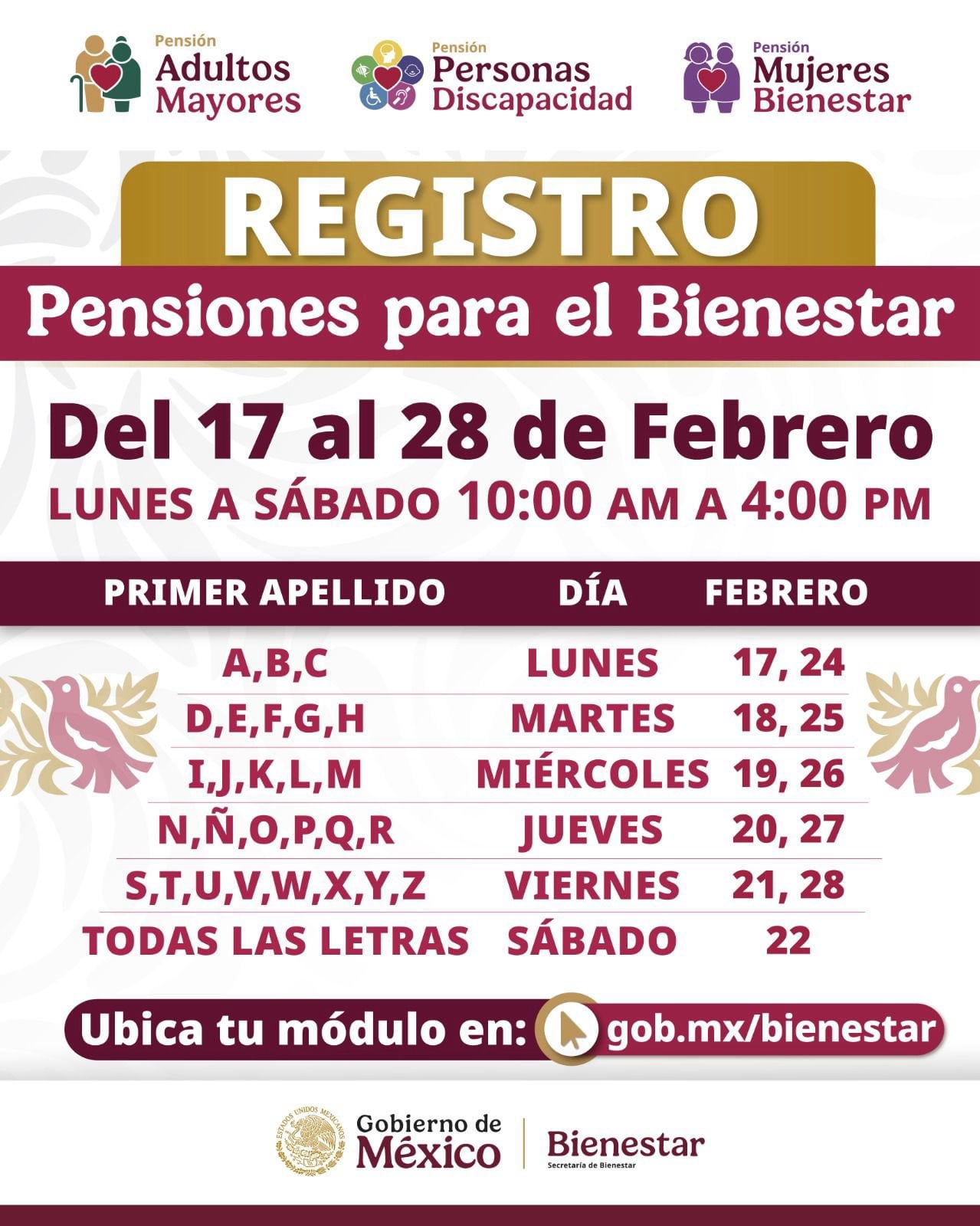 Pensión Bienestar Adultos Mayores 2025: calendario de registro por letra del primer apellido