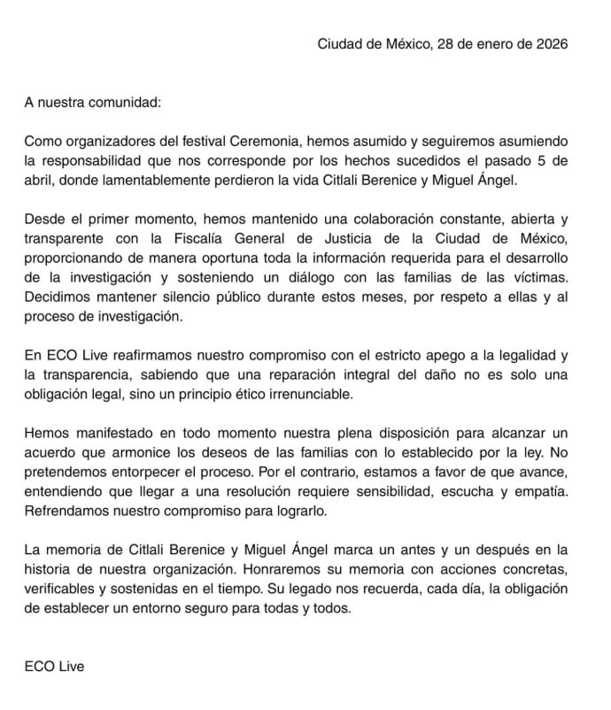 ECO Live se pronuncia sobre Axe Ceremonia 2025