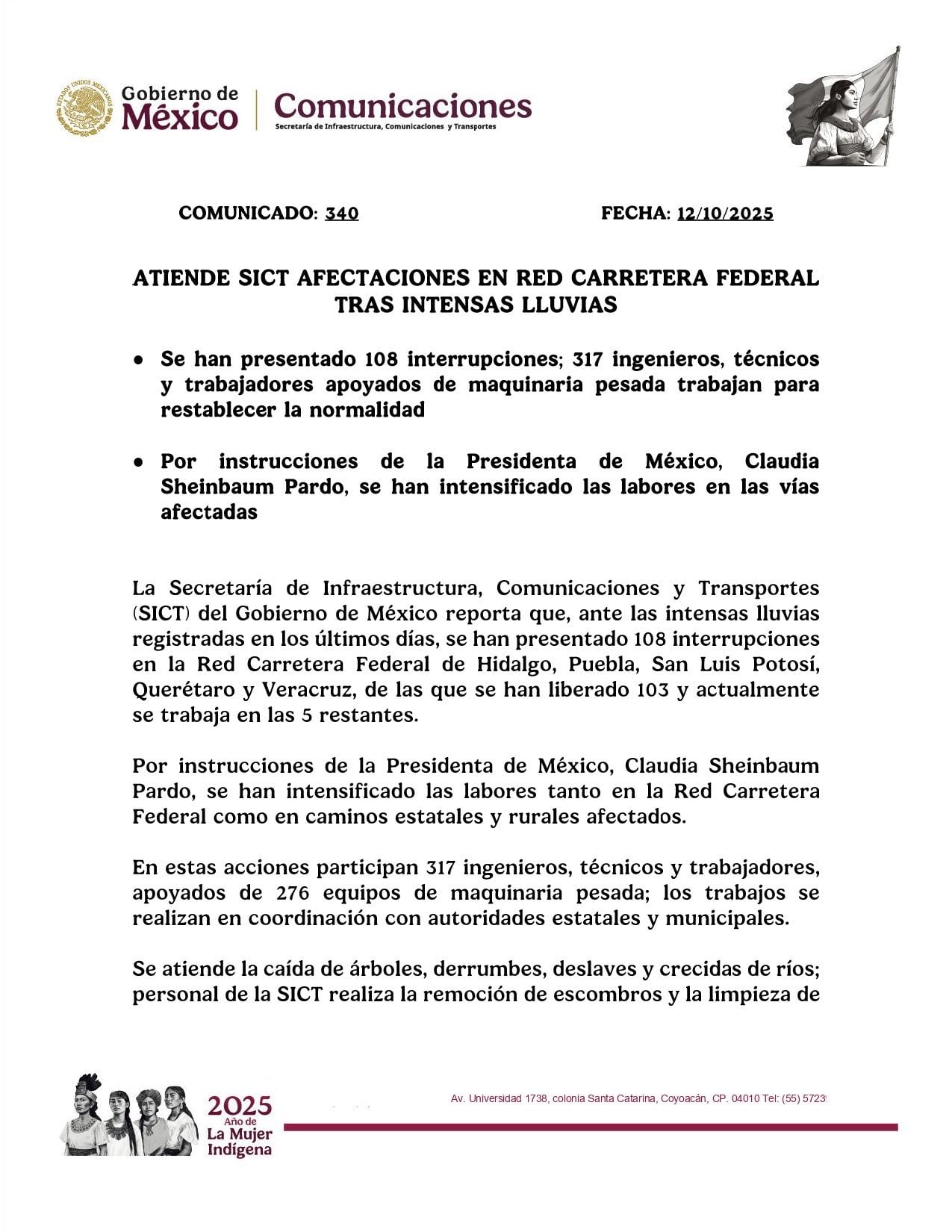 Afectaciones derivadas por la lluvia en México.