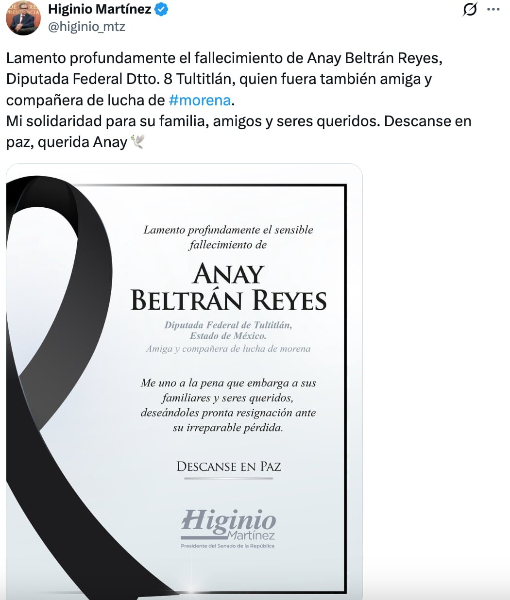 Reacciones a la muerte de Anay Beltrán Reyes, diputada de Morena