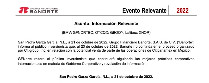 Comunicado de Banorte