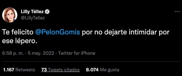 Lilly Téllez felicita a Héctor Suárez Gomís por agresión a Vicente Serrano