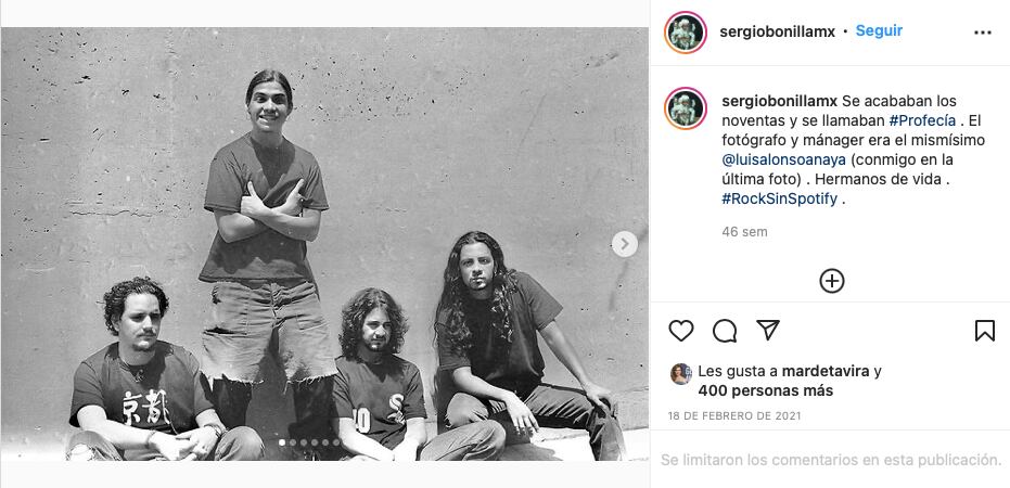 Sergio Bonilla, tuvo un grupo de rock en los 90 llamado Profecía