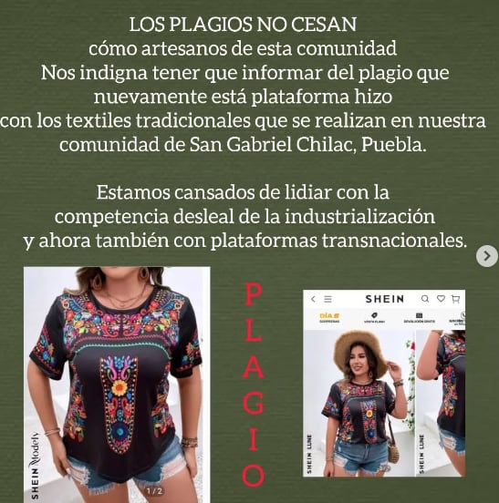 Plagio de Shein a indígenas de San Gabriel Chilac