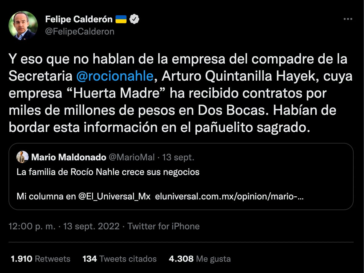 Felipe Calderón se lanza contra Rocío Nahle