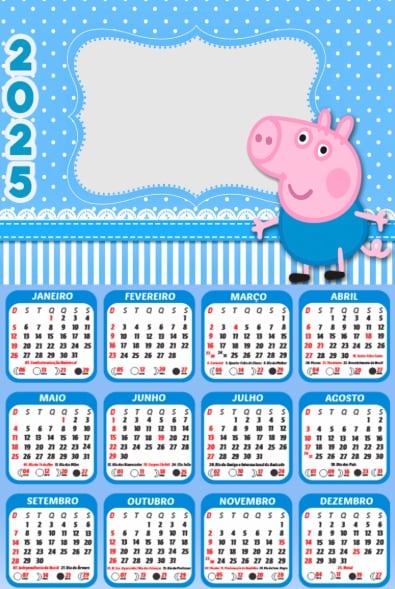 5 plantillas de Peppa Pig de calendario 2025 para imprimir