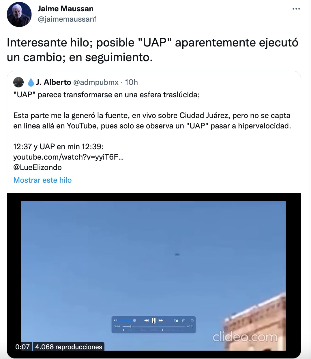 Jaime Maussan revela un OVNI en Ciudad Juárez