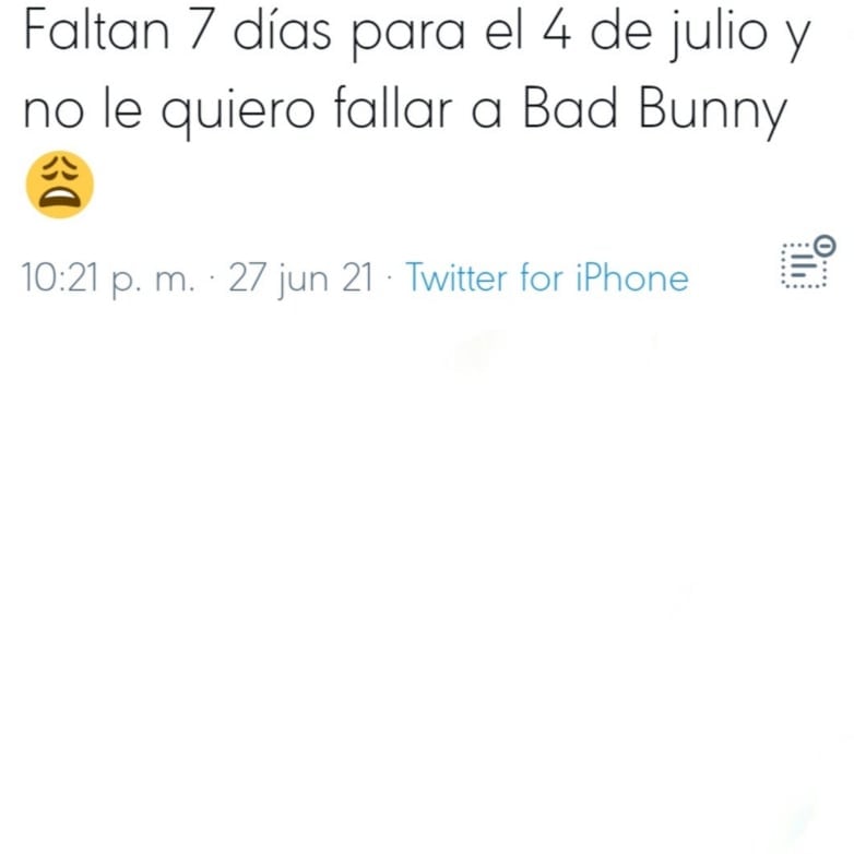 Tweet sobre 'Faltan 7' por canción de Bad Bunny.