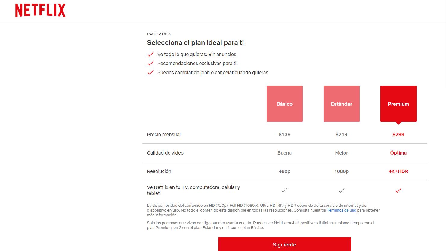 Netflix tipos de planes