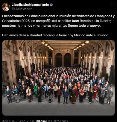 Claudia Sheinbaum sobre la reunión con embajadores y cónsules de México.