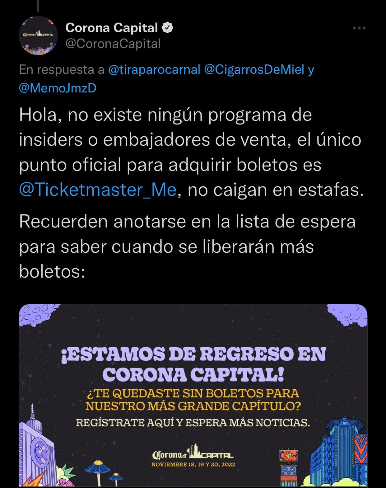 Mensaje de organizadores del Corona Capital ante acusaciones de reventa de boletos