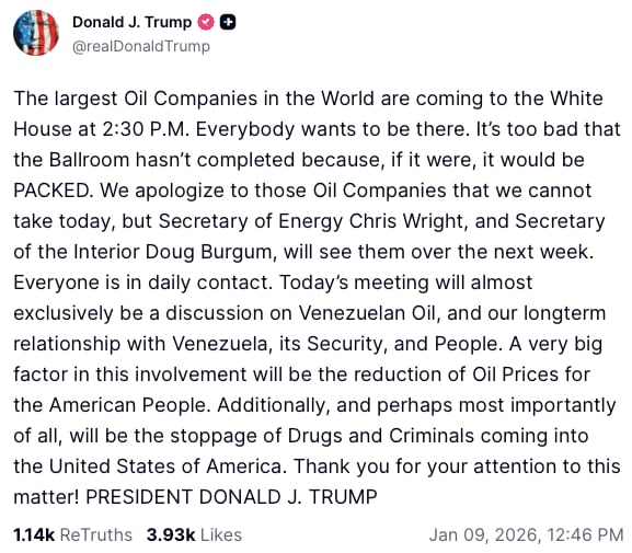 Donald Trump se reunirá con compañías petroleras para hablar del petróleo venezolano