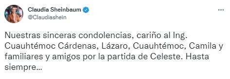 Claudia Sheinbaum envía condolencias por muerte de Celeste Batel