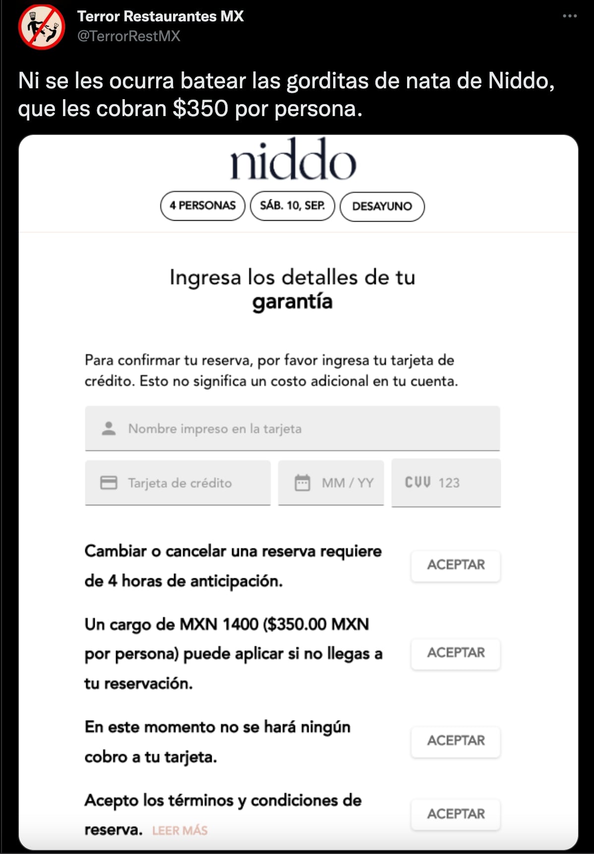 ¿Cuánto cuesta cancelar una reservación en Pujol y Niddo? sale caro decirle que no al mole madre