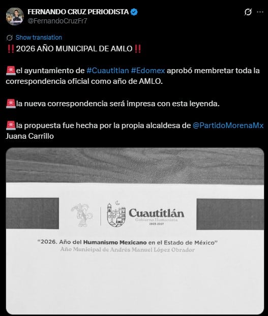 Cuautitlán aprueba declarar el “Año de AMLO” en documentación oficial