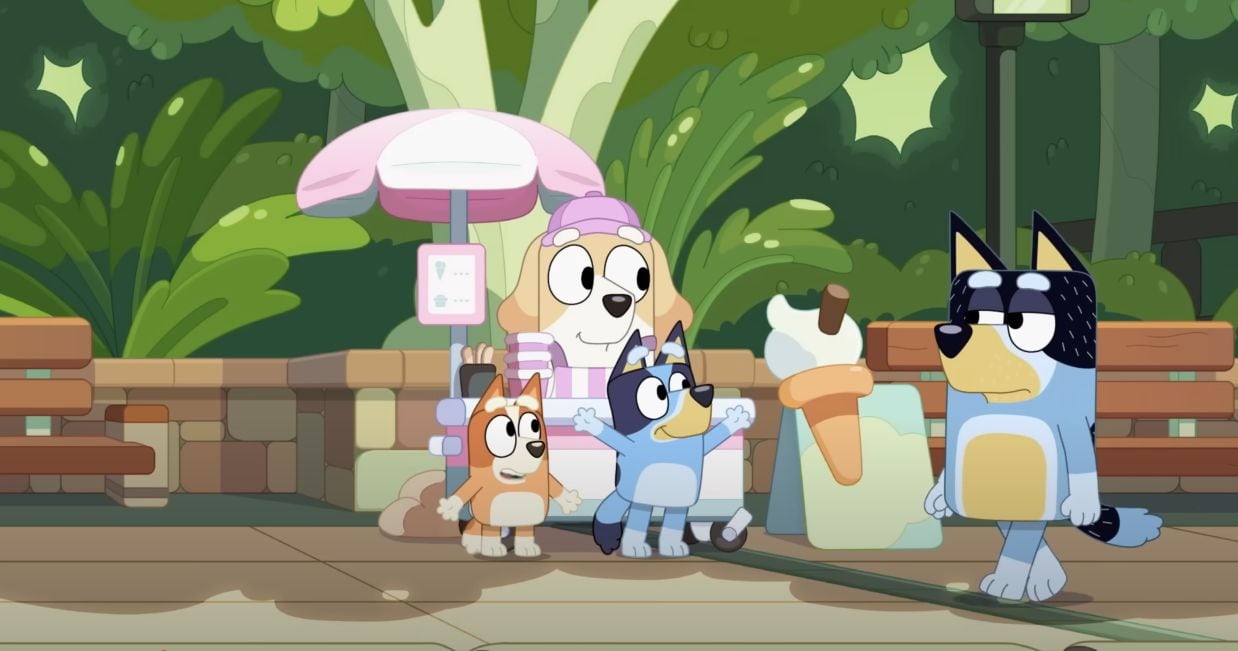 Bluey y Bingo en el carrito de helados