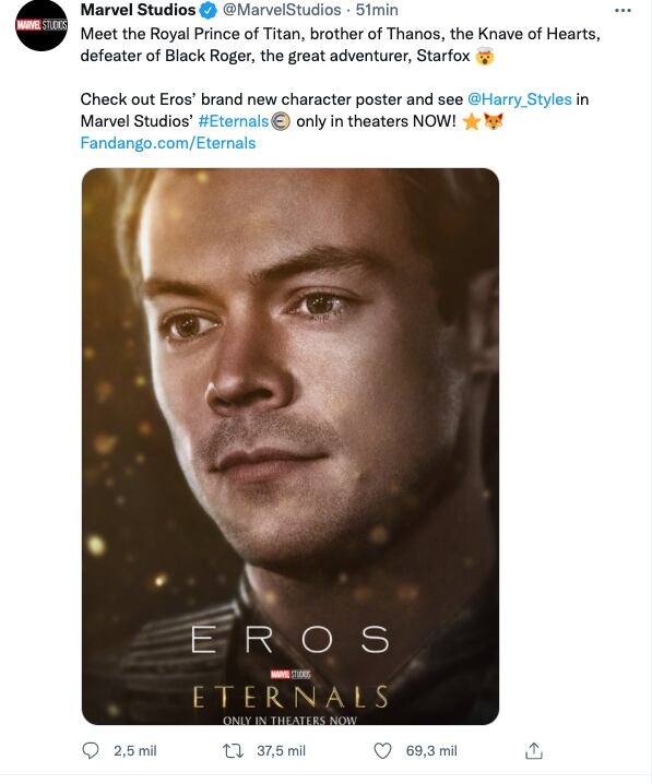 Marvel confirma a Harry Styles como Eros en 'Eternals'