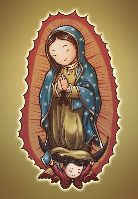 Estampa de la Virgen de Guadalupe de caricatura