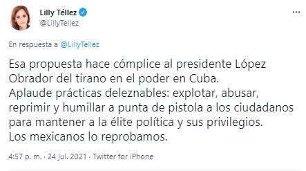 Mensaje de Lilly Téllez