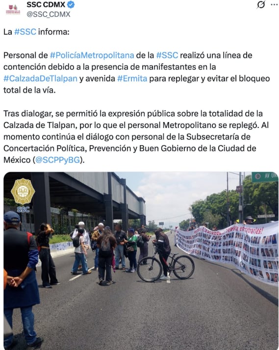 Madres buscadoras permanecen en Calzada de Tlalpan