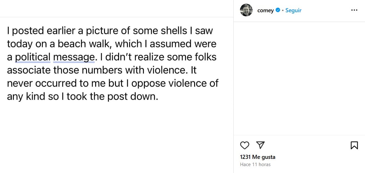 James Comey publica mensaje en IG